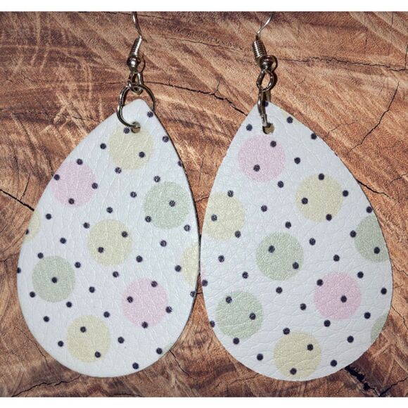 ☀️3/$12☀️Polka Dot Easter Egg Style Dangle Earrings - Picture 1 of 5